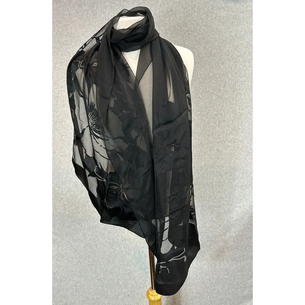 Echo Scarf Black Burnout Floral Sheer Dark Romantic Evening Drape‎ Whimsigoth